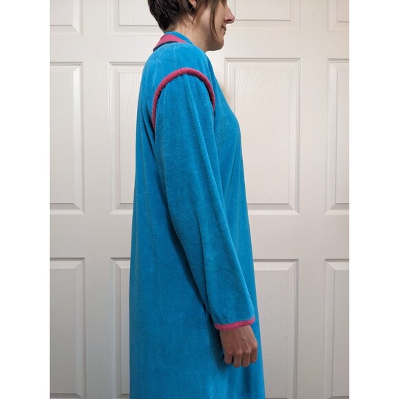 Vintage 80's David Brown for Saks Fifth Avenue Blue Velour Nightgown Maxi Size M - Picture 10 of 16